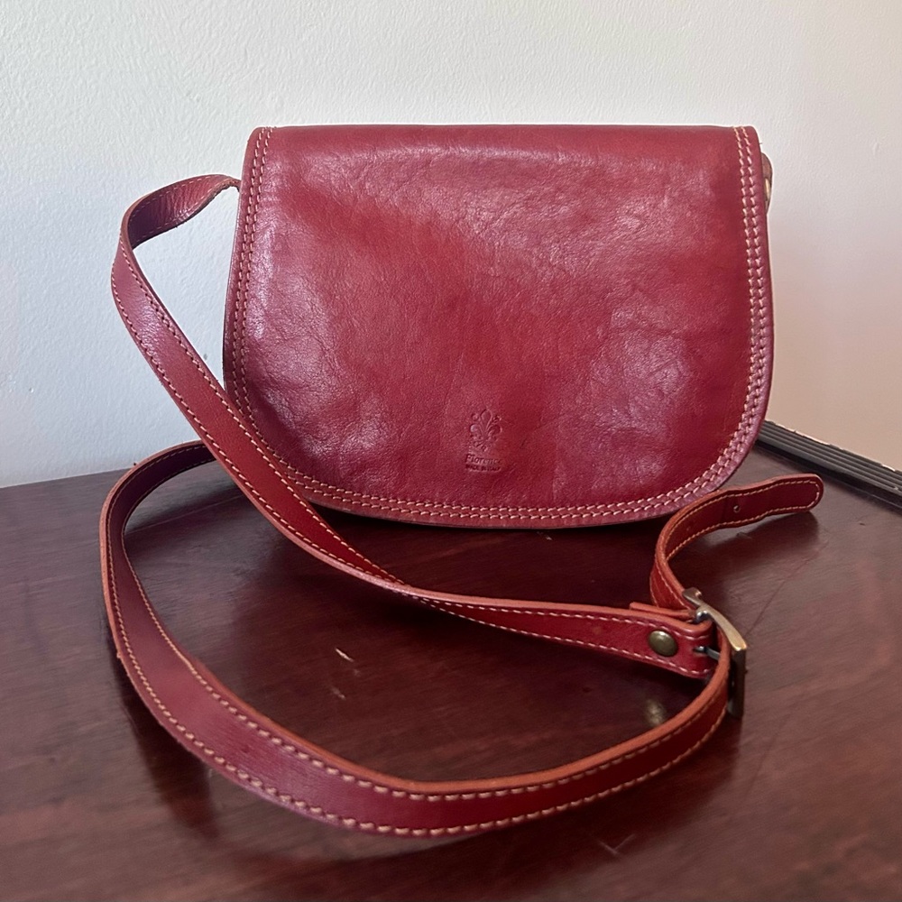 Vintage, Made in Italy Red Leather Saddle Bag